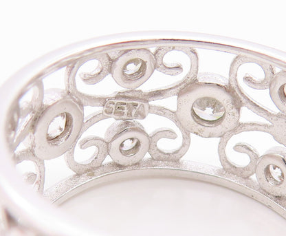 925 Sterling Silver Vintage Ring CZ Intricate Openwork Wide Band  Sz 9  RG35003