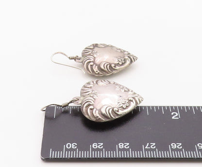 925 Sterling Silver Vintage Earrings Art Nouveau Style Puffy Love Heart  EG14406