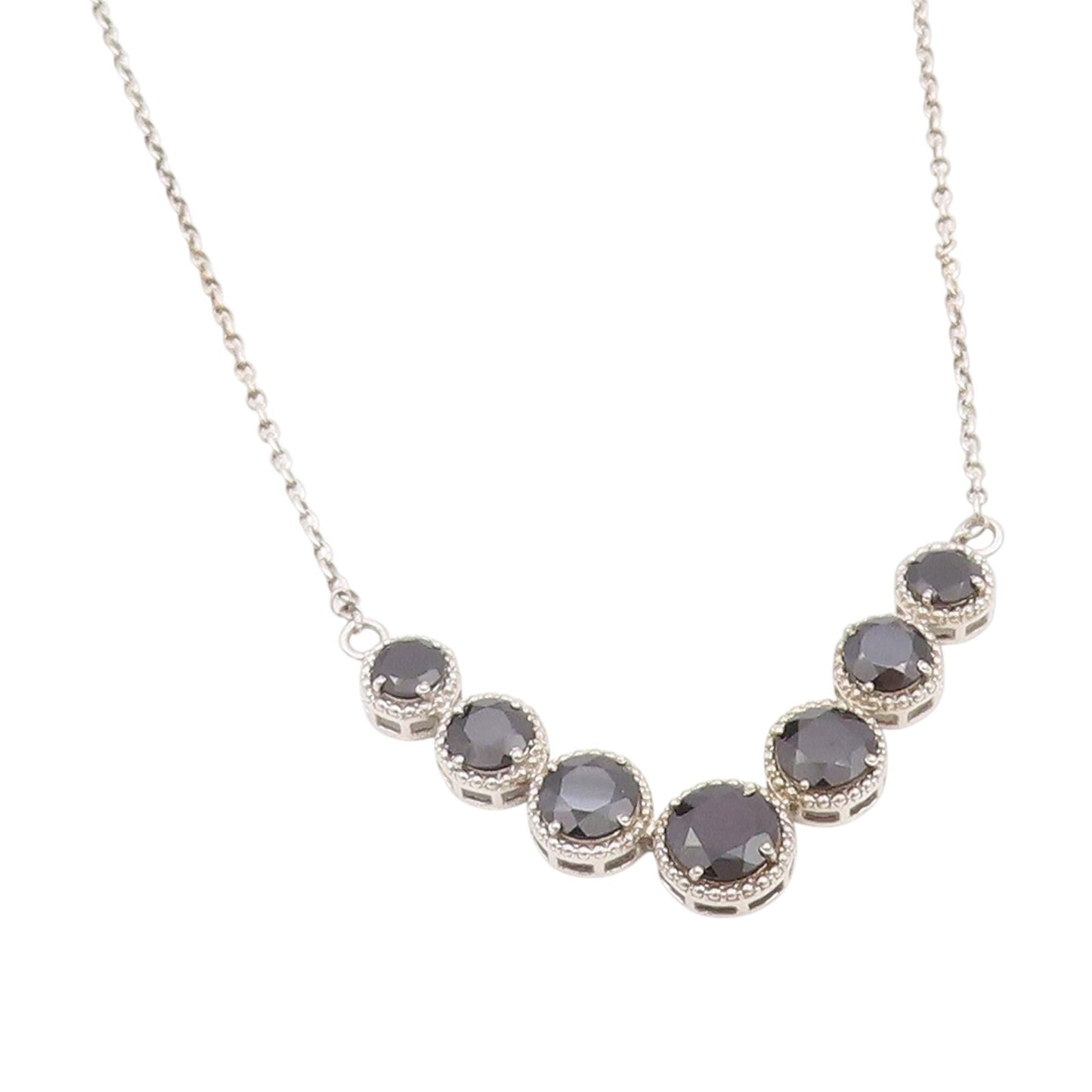 925 Sterling Silver Vintage Necklace Classic Faceted Black Spinel Chain  NE4770