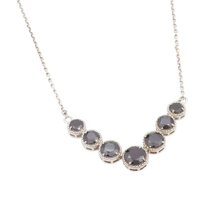 925 Sterling Silver Vintage Necklace Classic Faceted Black Spinel Chain  NE4770