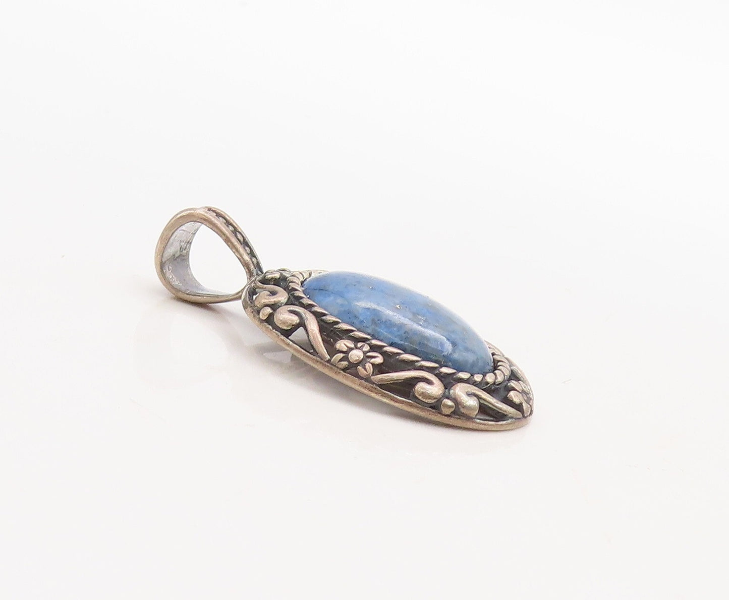 925 Sterling Silver Vintage Pendant CAROLYN POLLACK Swirly Carved Gem  PT23684