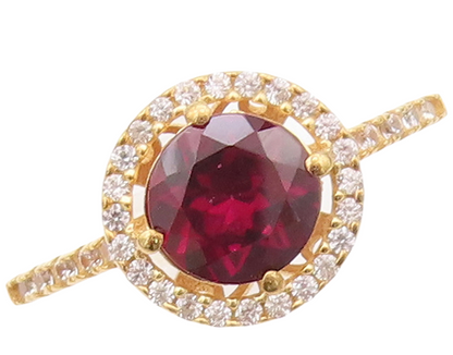 925 Sterling Silver Vintage Ring Gold Plated Round Garnet Halo CZ  Sz 7  RG30423