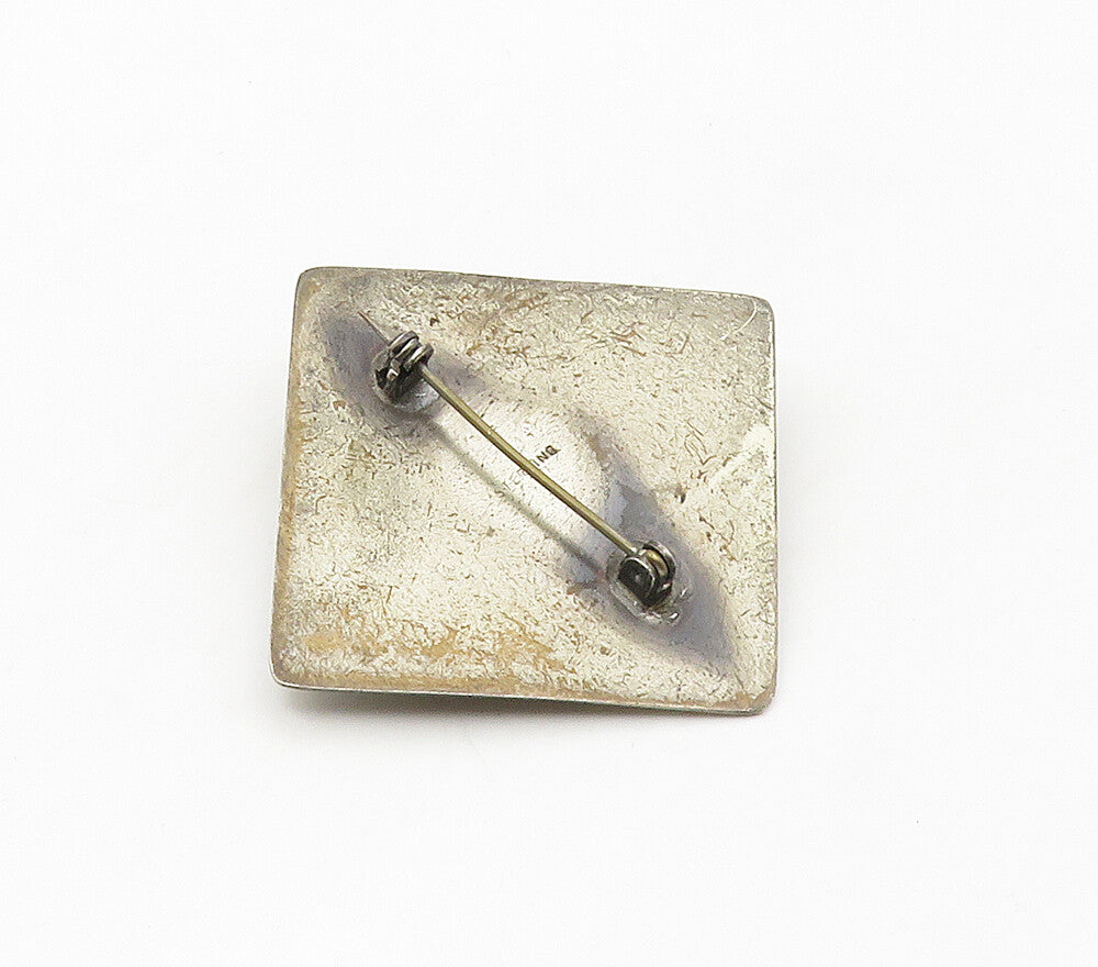 925 Sterling Silver  Vintage Dark Tone Smooth Square Brooch Pin  BP6166