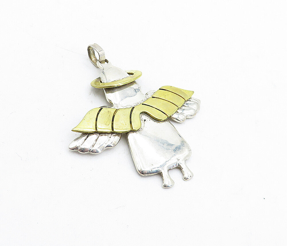 MEXICO 925 Sterling Silver  Vintage Shiny Two Tone Angel Motif Pendant  PT3466