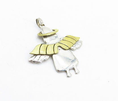MEXICO 925 Sterling Silver  Vintage Shiny Two Tone Angel Motif Pendant  PT3466