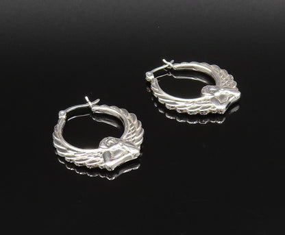 925 Silver  Vintage Polished Scalloped Angel Wings Hoop Earrings  EG12039
