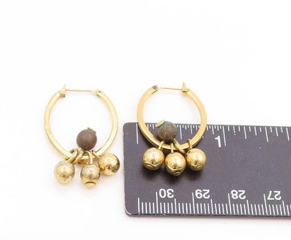 925 Sterling Silver Vintage Earrings Gold Plated Beaded Dangle Hoops  EG14046
