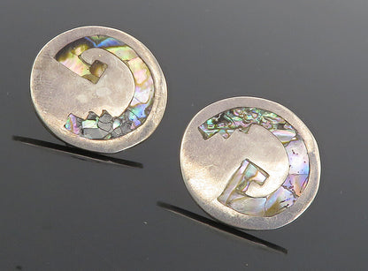 MEXICO 925 Silver  Vintage Inlaid Abalone Shell Round Drop Earrings  EG4588