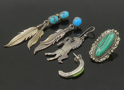 ZUNI NAVAJO 925 Silver  Vintage MultiStone Lot Single Earrings  EG11252