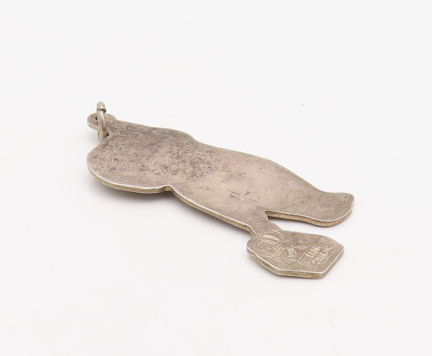 925 Sterling Silver Vintage Pendant LUNT Kid Picking Up Christmas Gift  PT23541