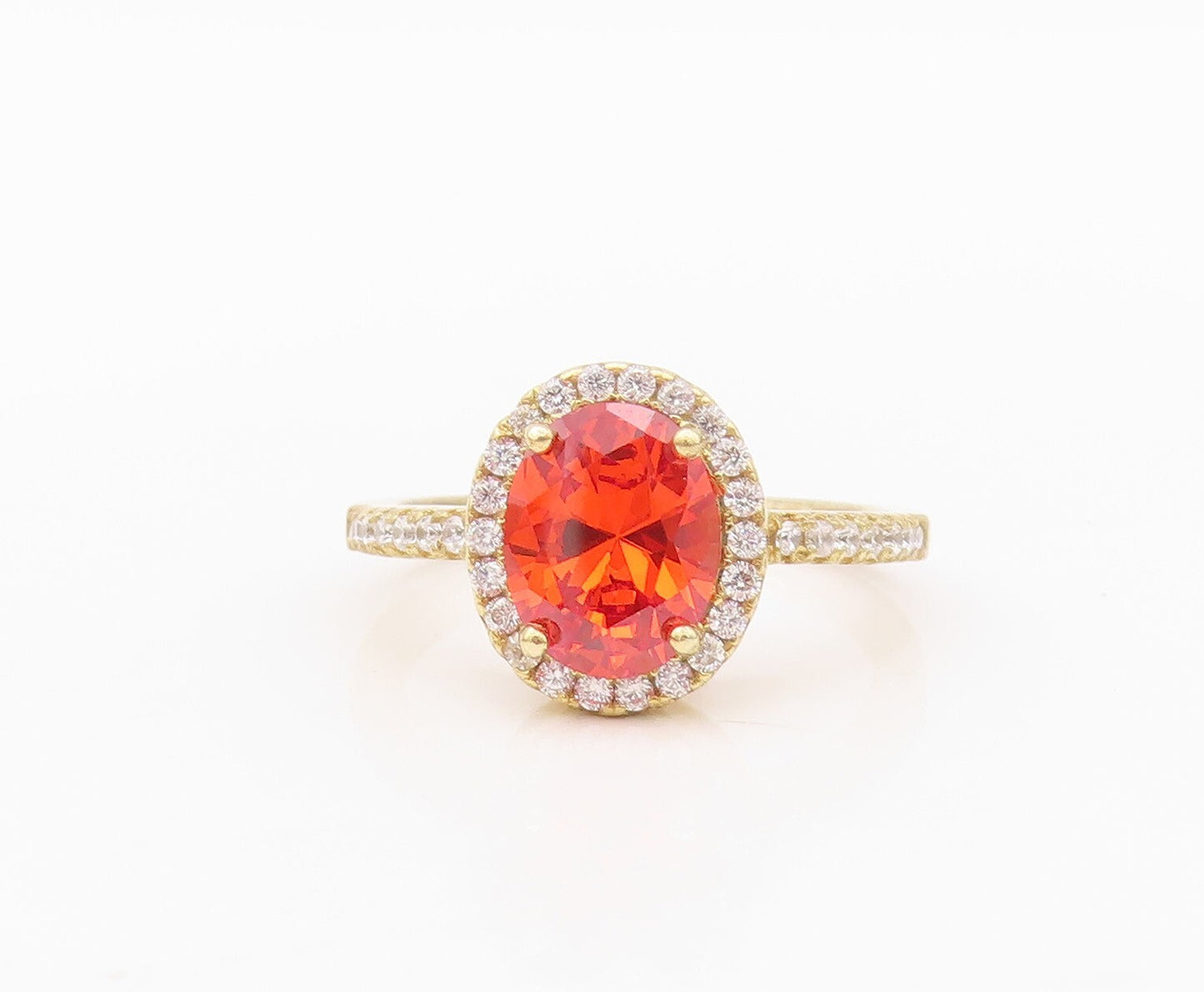 925 Sterling Silver Vintage Ring Gold Plated Orange & White CZ  Sz 7  RG30426
