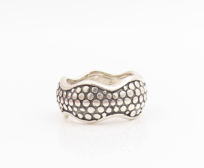 925 Sterling Silver Vintage Ring Modernist Dotted Wavy Wide Band  Sz 7  RG33896