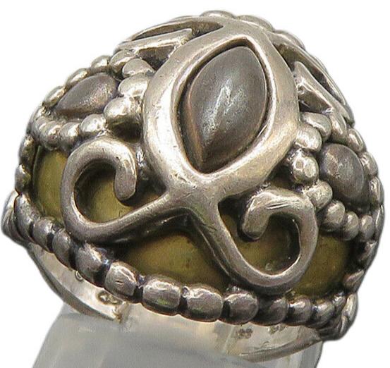 CAROLYN POLLACK 925 Silver  Vintage 2 Tone Swirl Dome Band Ring Sz 6  RG22021