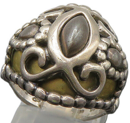 CAROLYN POLLACK 925 Silver  Vintage 2 Tone Swirl Dome Band Ring Sz 6  RG22021