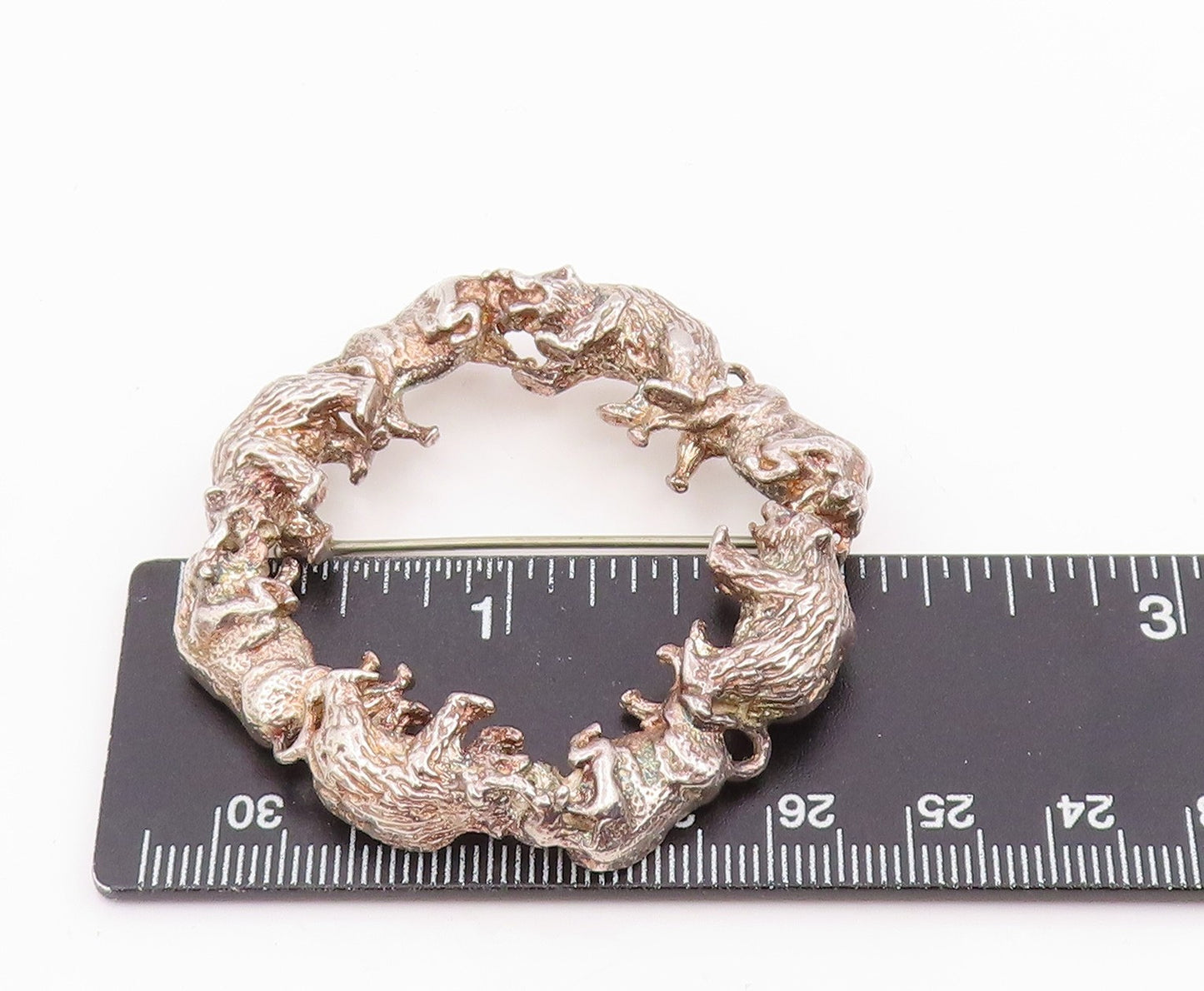 DESIGNER 925 Silver Vintage Circle Of Bears Animal Motif Brooch Pin  BP8368