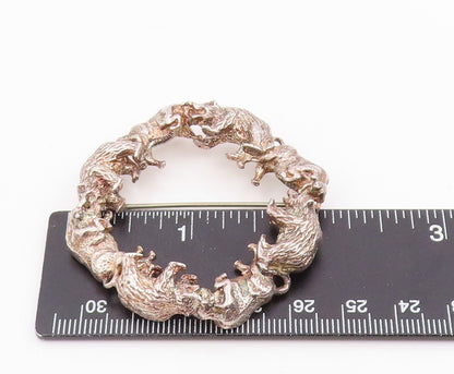 DESIGNER 925 Silver Vintage Circle Of Bears Animal Motif Brooch Pin  BP8368