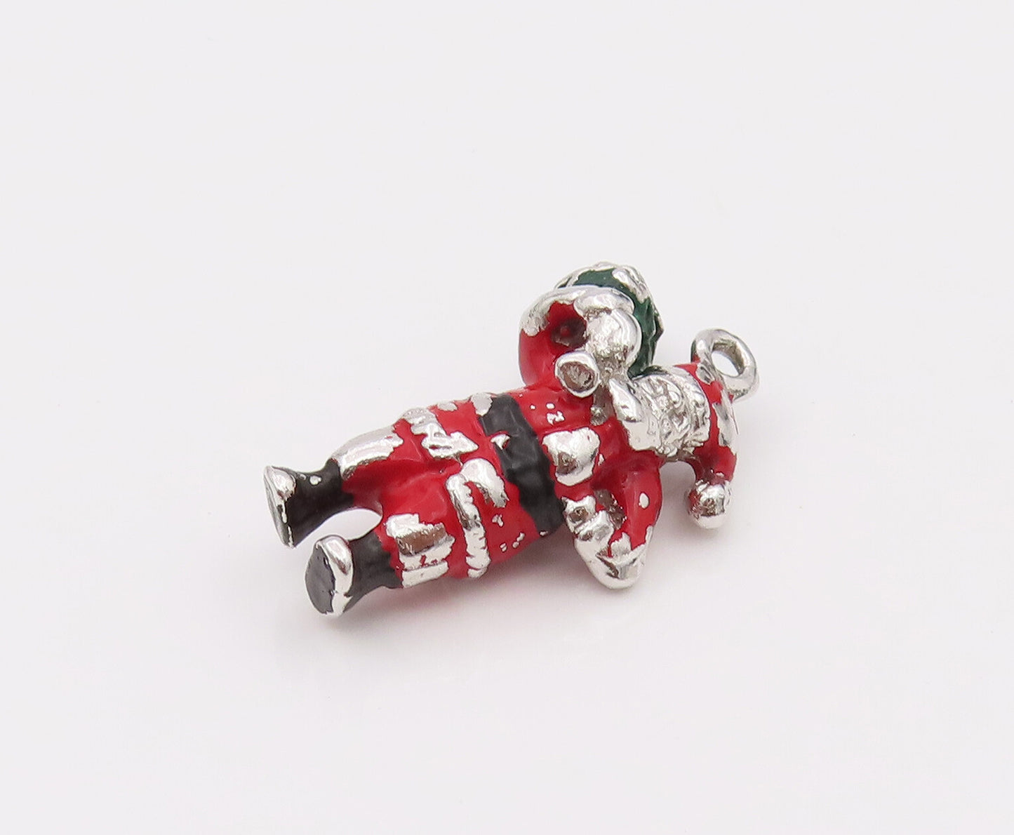 925 Sterling Silver  Vintage Mini Santa Holding Christmas Tree Pendant PT22082