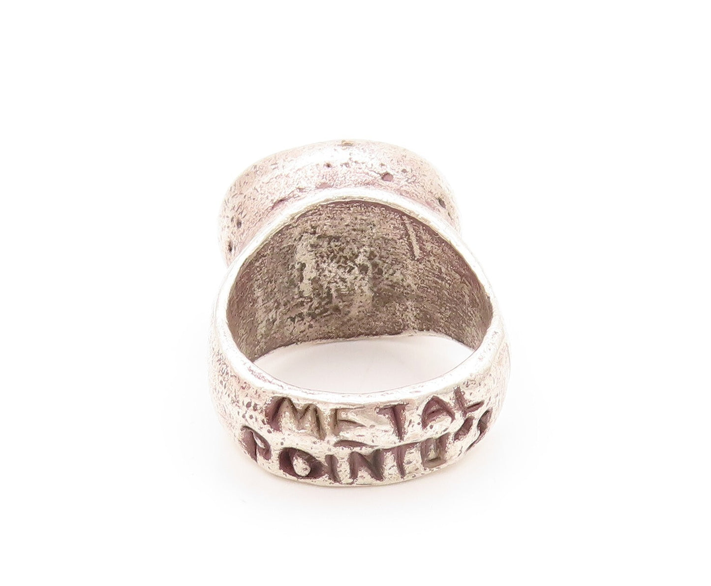 925 Sterling Silver Vintage Ring METAL POINTUS Enameled Design  Sz 9  RG31869