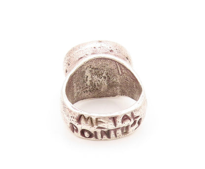 925 Sterling Silver Vintage Ring METAL POINTUS Enameled Design  Sz 9  RG31869