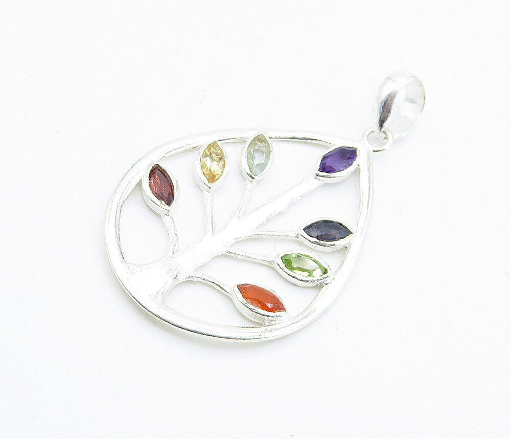 925 Silver  Topaz Amethyst Citrine Peridot & Tanzanite Tree Pendant  PT6119