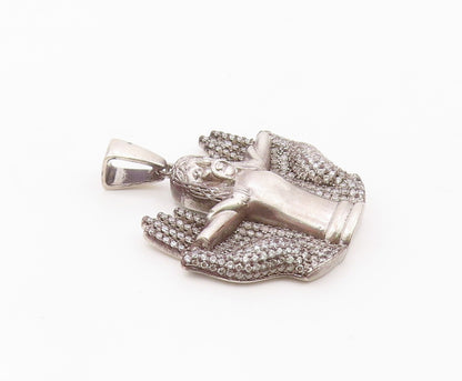925 Sterling Silver  Vintage Cubic Zirconia Jesus Cross Hands Pendant  PT14436