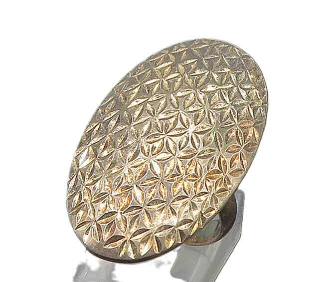 925 Silver  Vintage Diamond Cut Floral Pattern Statement Ring Sz 6  RG17754