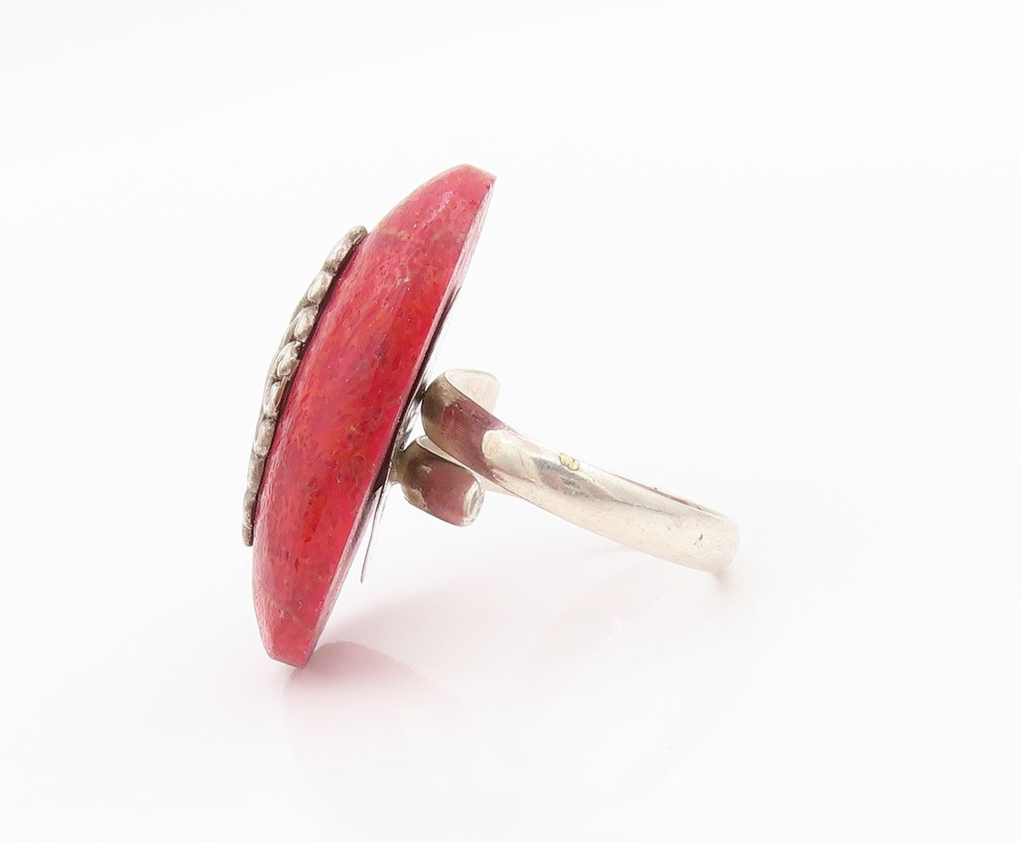 925 Sterling Silver Vintage Ring Oval Gemstone Swirly Flower Design Sz 8 RG33192