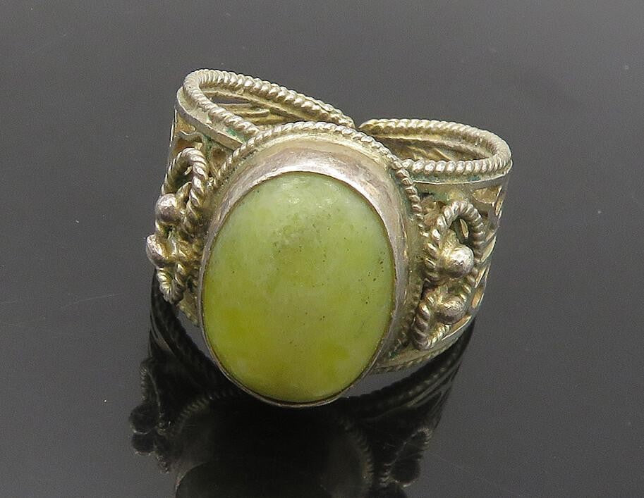 MIDDLE EAST 925 Silver  Vintage Cabochon Serpentine Cocktail Ring Sz 7 RG17699