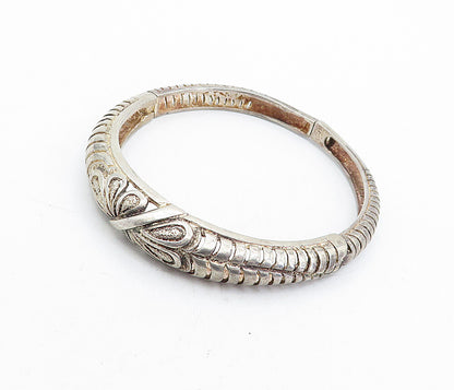 925 Sterling Silver  Vintage Floral Cutout Round Hinge Bangle Bracelet  BT1568
