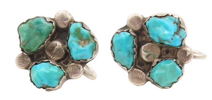 925 Sterling Silver Vintage Earrings NAVAJO ZUNI Turquoise Screw Back  EG13764