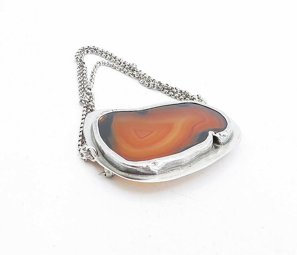 925 Sterling Silver Vintage Agate Multi Strand Chained Brooch Pin BP1538
