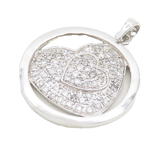 925 Sterling Silver  Cubic Zirconia Sparkling Love Heart Pendant  PT14614