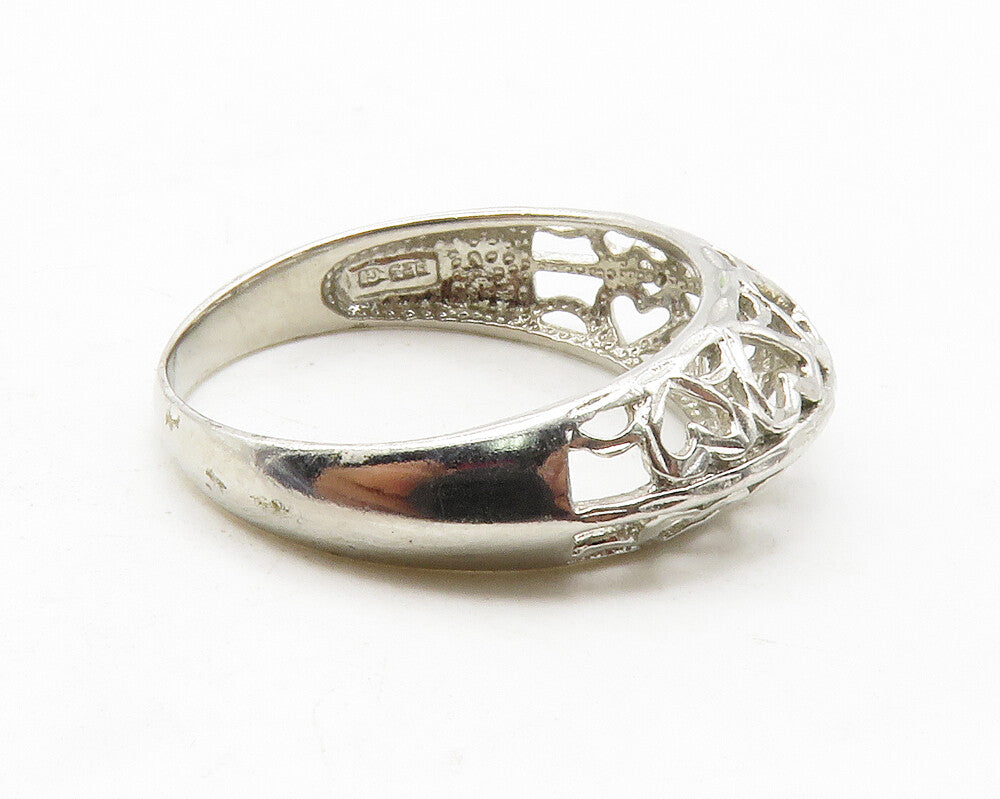 925 Sterling Silver Shiny Open Love Heart Dome Band Ring Sz 8 RG13514