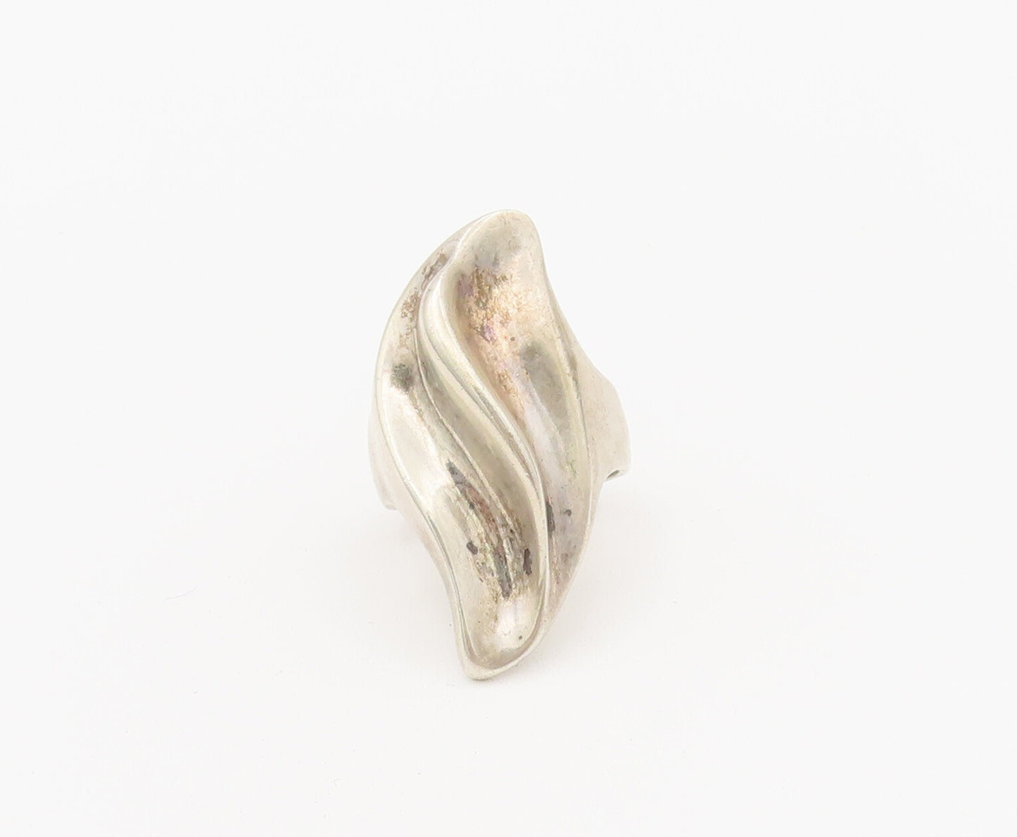 925 Sterling Silver Vintage Ring Solid Swirly Carved Broad Ring  Sz 7  RG27965