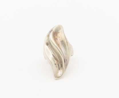 925 Sterling Silver Vintage Ring Solid Swirly Carved Broad Ring  Sz 7  RG27965