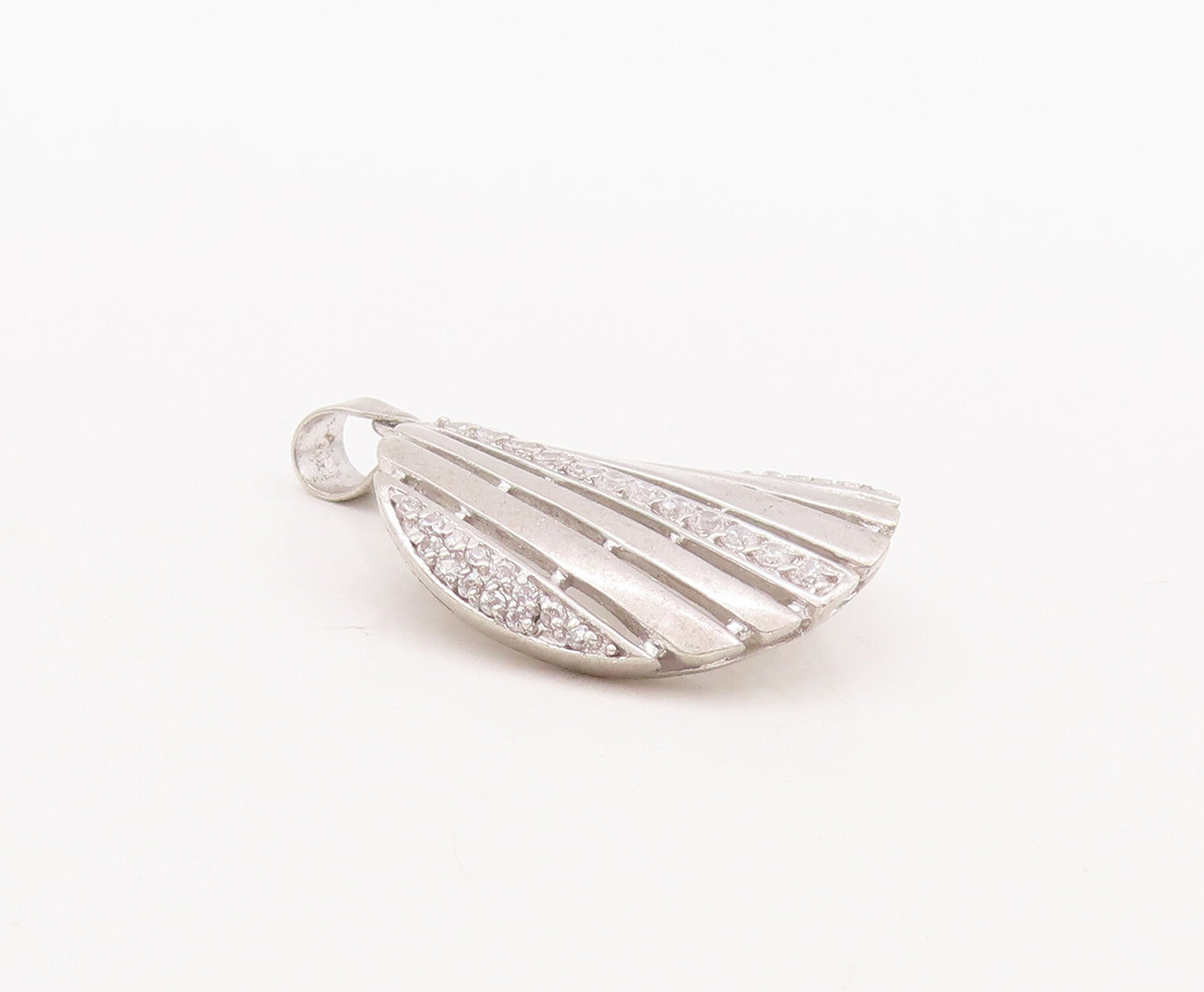 925 Sterling Silver Vintage Pendant Designer Cutout CZ Fence Effect  PT23150