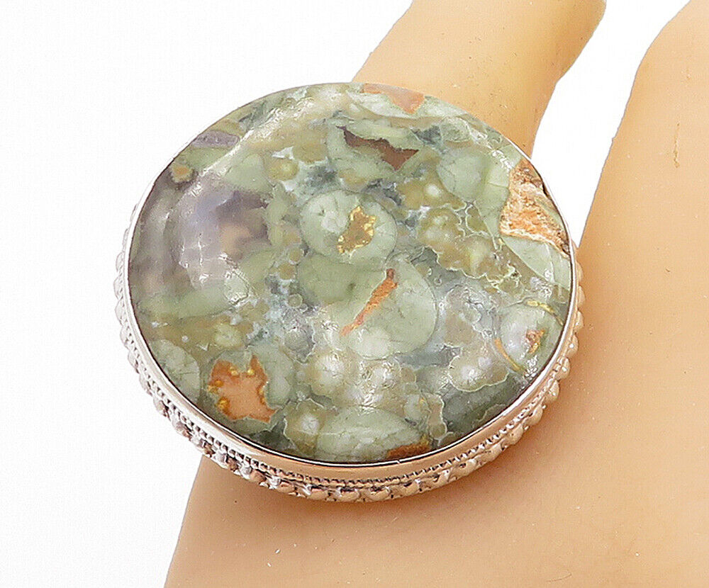 925 Sterling Silver  Jasper Shiny Band Round Cocktail Ring Sz 9.5  RG7737