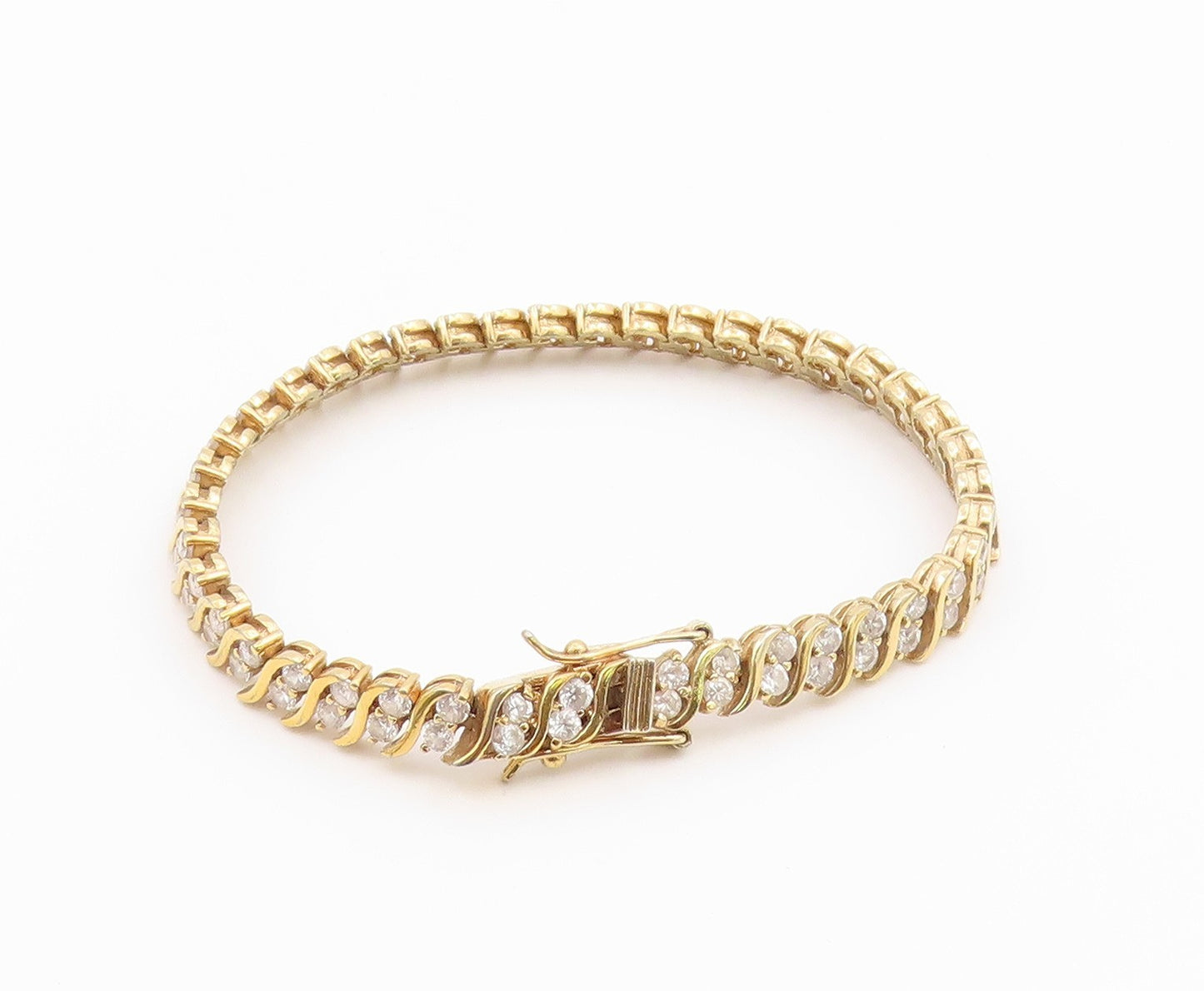 925 Sterling Silver  Petite Topaz Gold Plated Swirl Chain Bracelet  BT5244