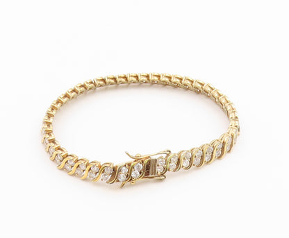 925 Sterling Silver  Petite Topaz Gold Plated Swirl Chain Bracelet  BT5244