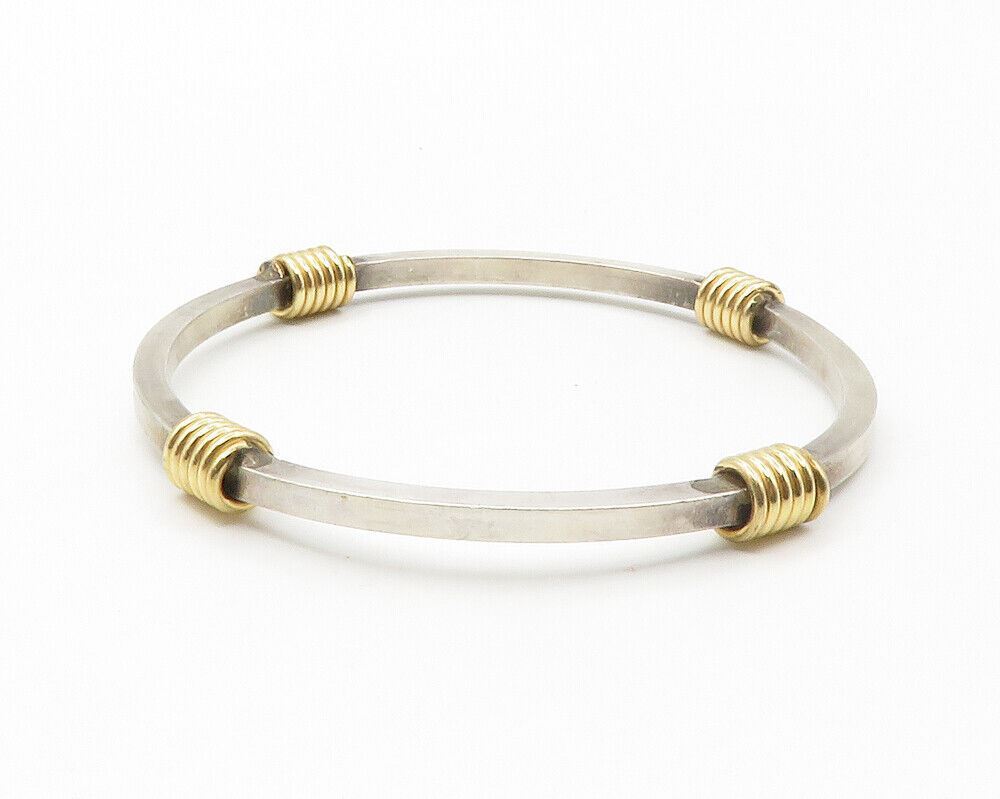 925 Sterling Silver  Vintage Shiny Two Tone Wrapped Bangle Bracelet  BT5533