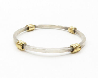 925 Sterling Silver  Vintage Shiny Two Tone Wrapped Bangle Bracelet  BT5533