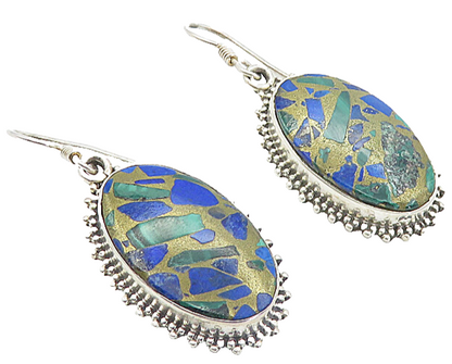 925 Sterling Silver Vintage Malachite Lapis Lazuli & Jasper  Earrings  EG3302