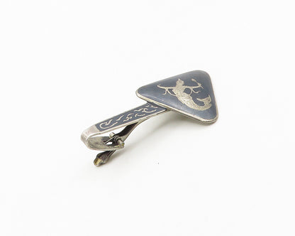 SIAM 925 Sterling Silver  Vintage Niello Enamel Dancer Tie Clip  TR2540