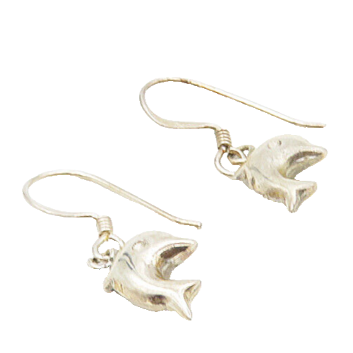 925 Sterling Silver  Vintage Shiny Petite Dolphin Dangle Earrings  EG4881