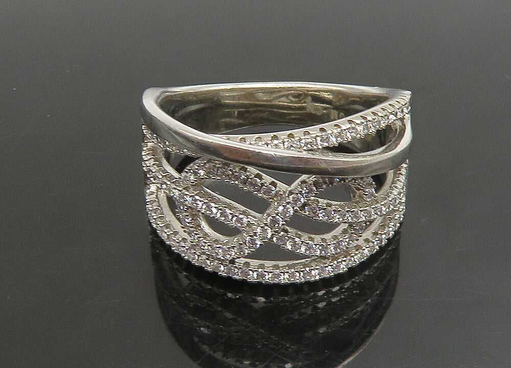 925 Silver   Vintage Shiny Topaz Infinity Split Shank Band Ring Sz 6  RG23364