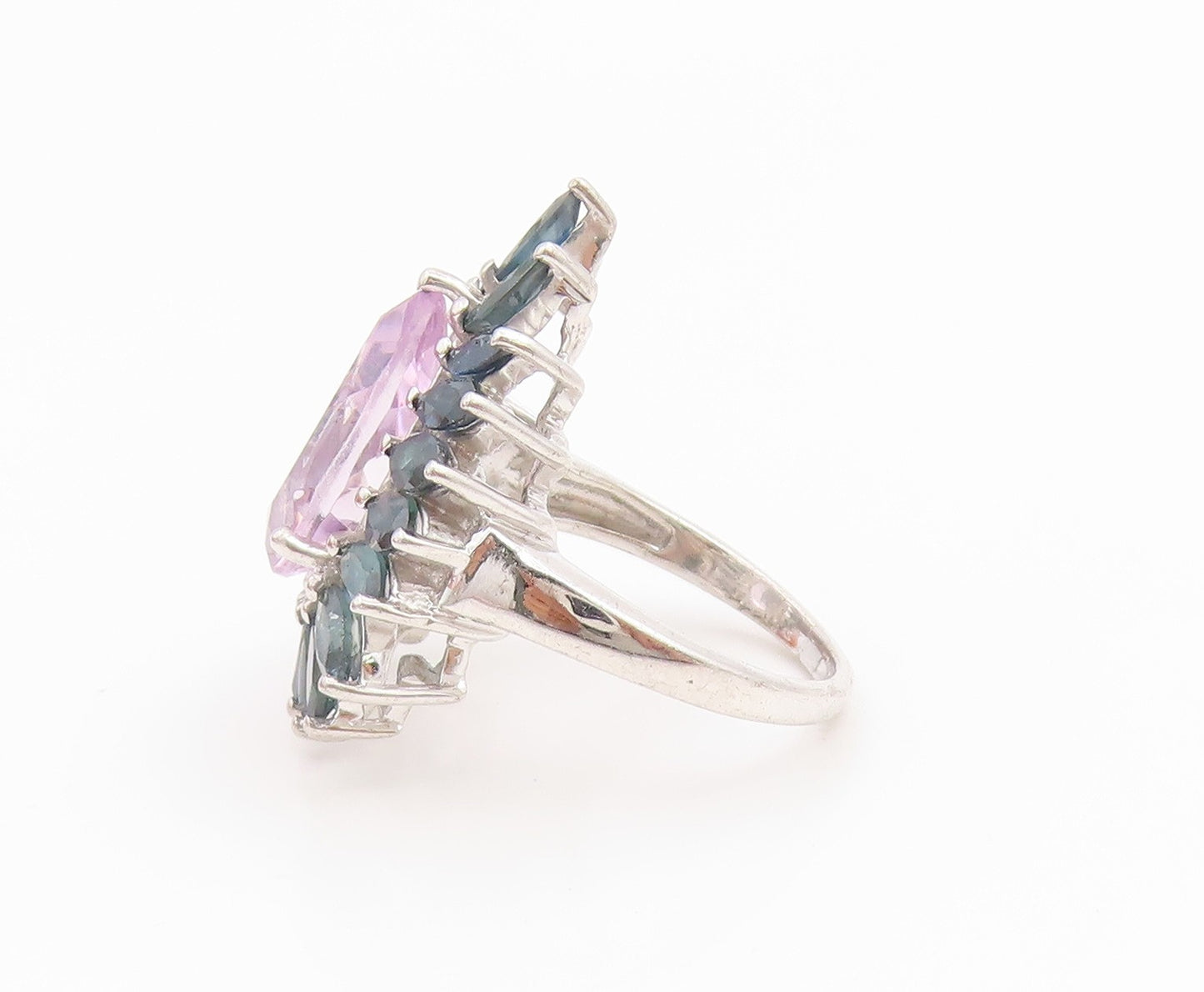 925 Sterling Silver Vintage Ring Pear Cut Amethyst & Sapphire Band Sz 7 RG36040
