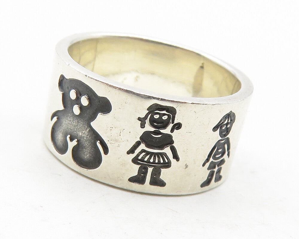 MEXICO 925 Silver  Vintage Oxidized Teddy Bear Kids Band Ring Sz 7.5  RG12057