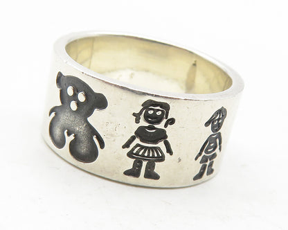 MEXICO 925 Silver  Vintage Oxidized Teddy Bear Kids Band Ring Sz 7.5  RG12057