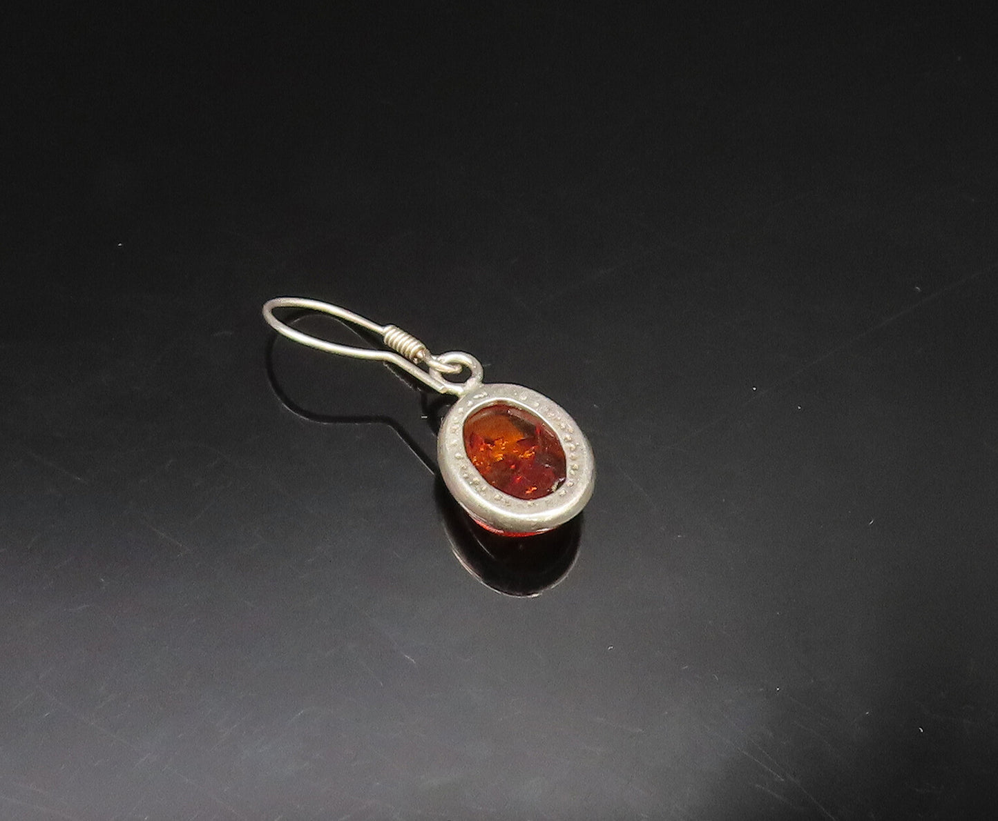 925 Sterling Silver  Vintage Oval Cabochon Baltic Amber Earrings  EG11743