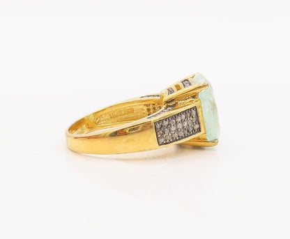 925 Sterling Silver Vintage Ring Gold Plated Diamonds & Gemstone Sz 8 RG29340